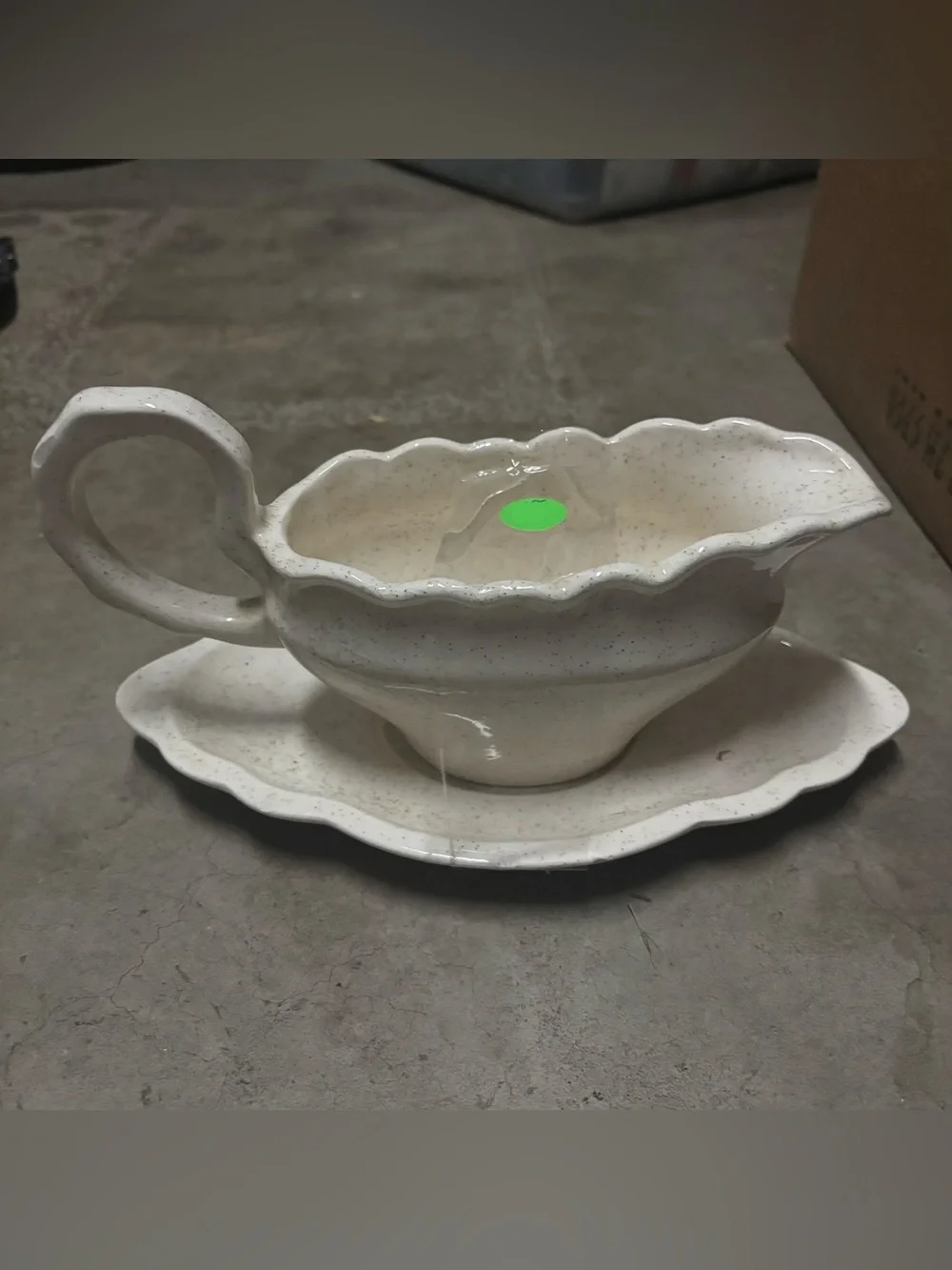Vintage 1970s 1980s Handmade Ceramic Speckled Gravy Boat and Holder